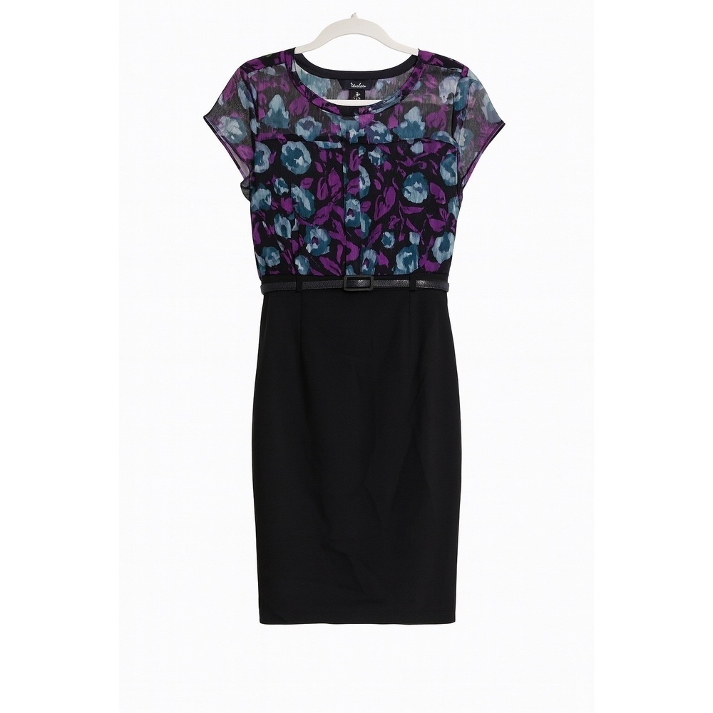 NWT Style & Co Floral Sheath Dress Size 8 Black Belted Office Siren MSRP $90